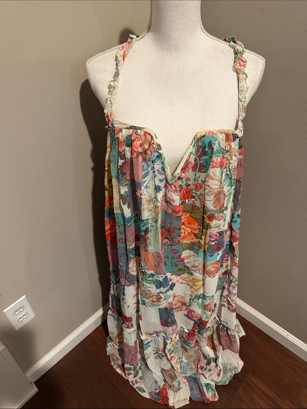 By Anthropologie NWT Chiffon Shift Patchwork Floral Midi Dress - Picture 5 of 12
